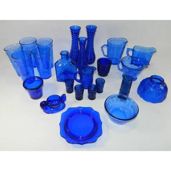 Cobalt Blue Ribbed Glass Vases Depression Glass Beehive Bud Vases Set Of 3 - Picture 13 of 13